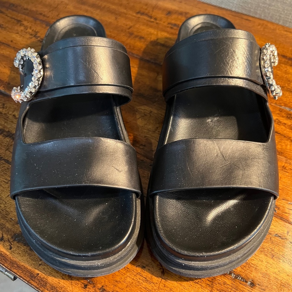 Jimmy Choo leather sandals with rhinestone buckle